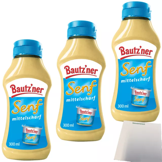 Bautzner Senf mittelscharf 3er Pack 3x300ml Squeeze Flasche usy Block