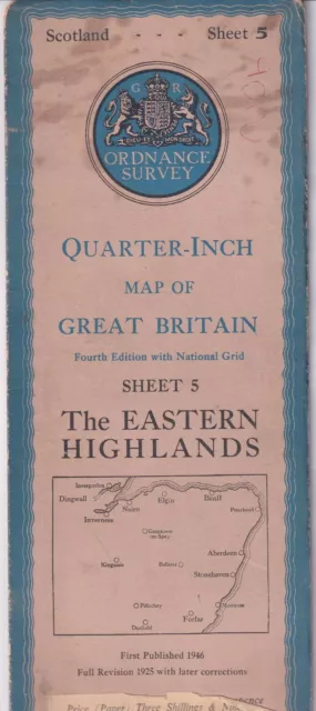 ORDNANCE SURVEY QUARTER INCH MAP: THE EASTERN HIGHLANDS (Fourth Edition)