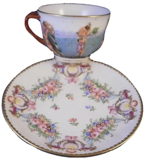 Antique 19thC Richard Ginori Porcelain Mocha Cup & Saucer Porzellan Doccia Tasse