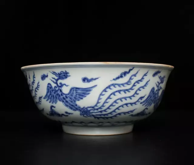 Chenghua Signed Antique Chinese Blue & White Porcelain Bowl w/phoenix