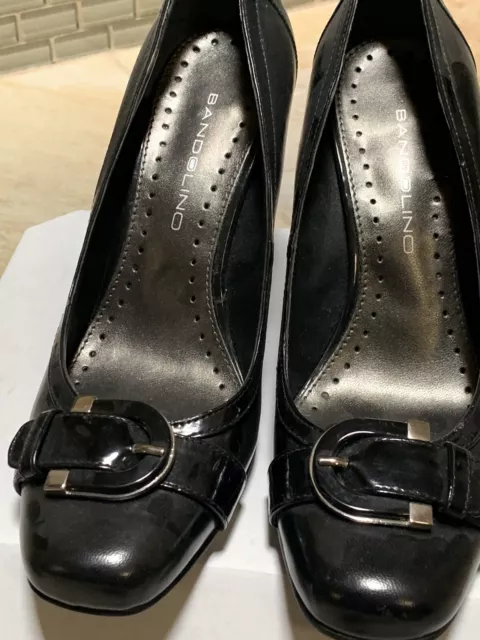 Bandolino Womens Shoes Size 5.5 M Black Leather Pumps Heels Buckle Front