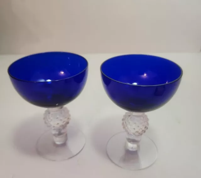 Vintage Morgantown Blue Green Glass Golf Ball Champagne Sorbet Glasses Set of 2