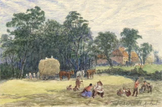 E. Venis, Hay-making, Fairlight, Hastings – late 19th-century watercolour