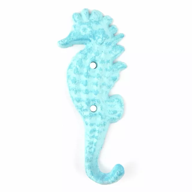 Seahorse Wall Hook Cast Iron Coat Towel Key Hanger Antique Style Nautical Blue