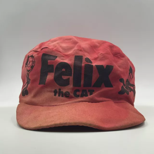 Felix The Cat Productions Distressed Cyclist Hat Vintage 1982 Red