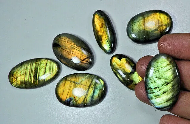 8Pcs Cabochon Ovale Labradorite Flash Doré Naturel Rare Pierre Précieuse...