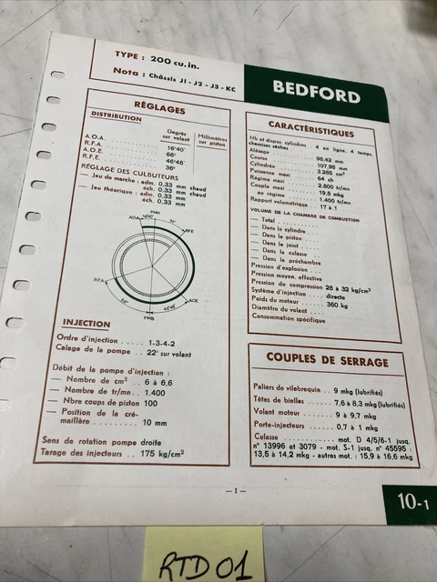 TECHNICAL DATASHEET DIESEL Engine Bedford 200 Ci Chassis J1 J2 J3 Kc ...