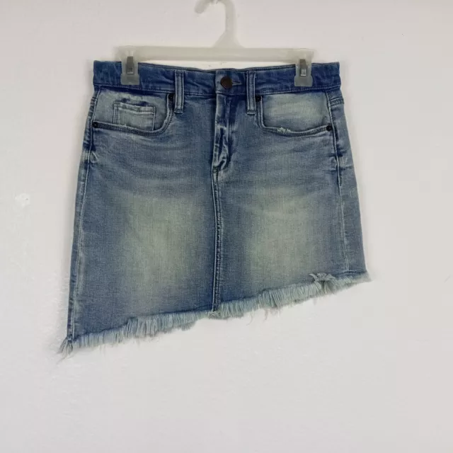 BLANKNYC Asymmetrical Jean Skirt Sumlord Size 26 Raw Hem 5-Pockets Blue Denim