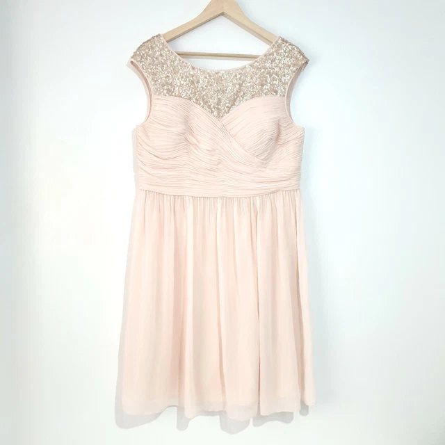 Abito da damigella d'onore Kaliko UK 14 16 chiffon rosa senza maniche paillettes ballo festa