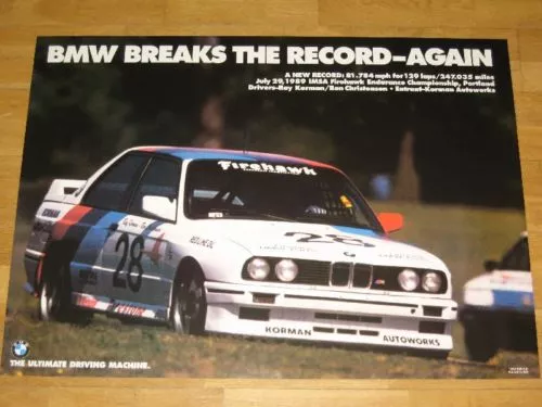 BMW M3 E30 US POSTER 31 - BREAKS THE RECORD AGAIN / ORIGINAL VINTAGE in MINT RAR