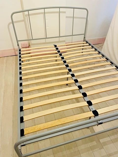 Metallic. Click IKEA GREY METAL double bed with wooden slats £40.22 - PicClick UK