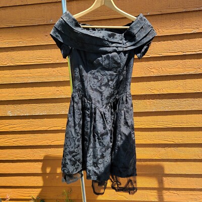 Vtg '80's Scott McClintock Lace prom Dress black sz 6 brocade knee length