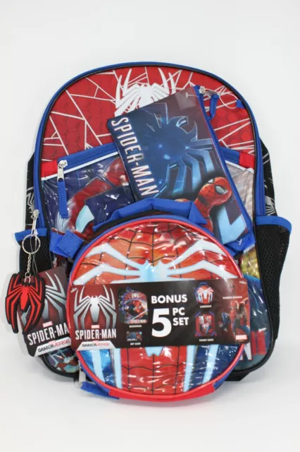 NEUF SpiderMan Gamerverse 5 pièces sac à dos, sac déjeuner, sac cinch, étui, pendentif