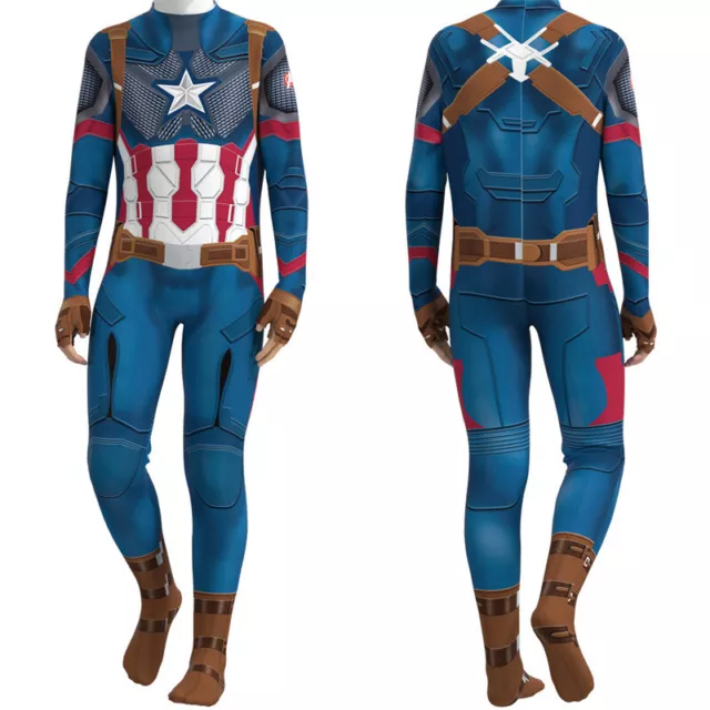 Captain America Costume Cosplay Jumpsuit Halloween Zentai Adult/Kids