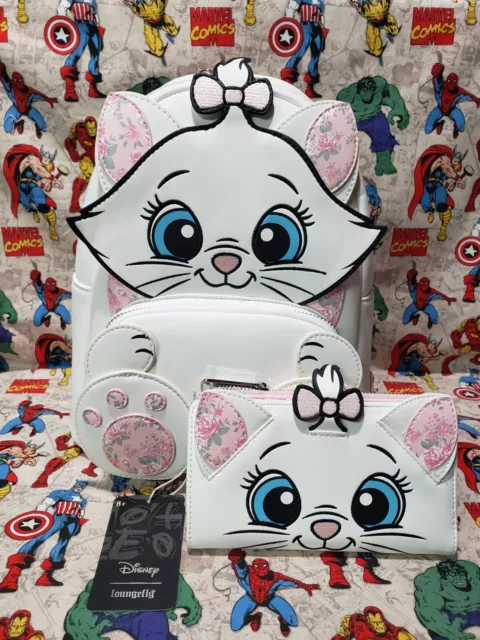 Loungefly Disney The Aristocats Marie Floral Mini Backpack Wallet Set Brand New