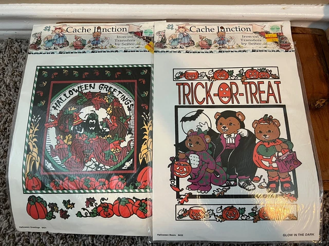 VTG Cache Junction Iron-on Transfer Lot - Halloween Bears Greetings By Seitec