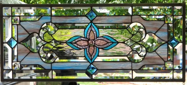 Stained Glass Transom window hanging  28 X 12 1/2  incl hooks,
