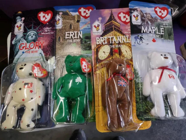 1999 Ty Beanie Babies Britannia Glory Erin Maple McDonalds Set of 4 New in Boxes