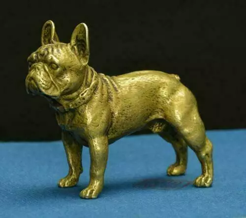 Collectible Rare Handwork Old Copper Antique Lifelike French Bulldog Statue