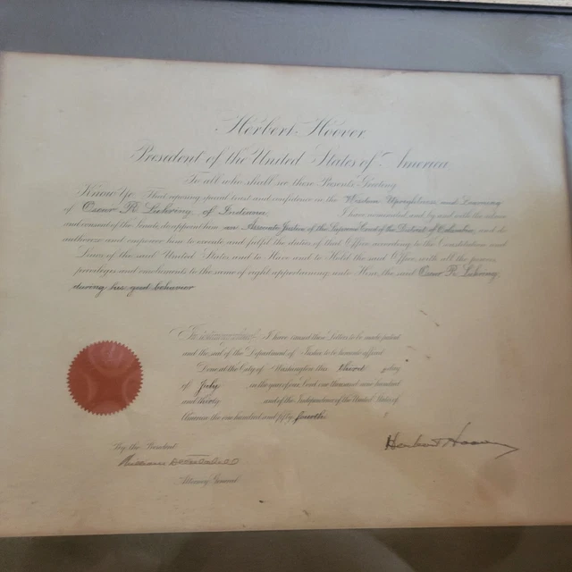 President Herbert Hoover Signed Autograph Signature Framed Document RARE