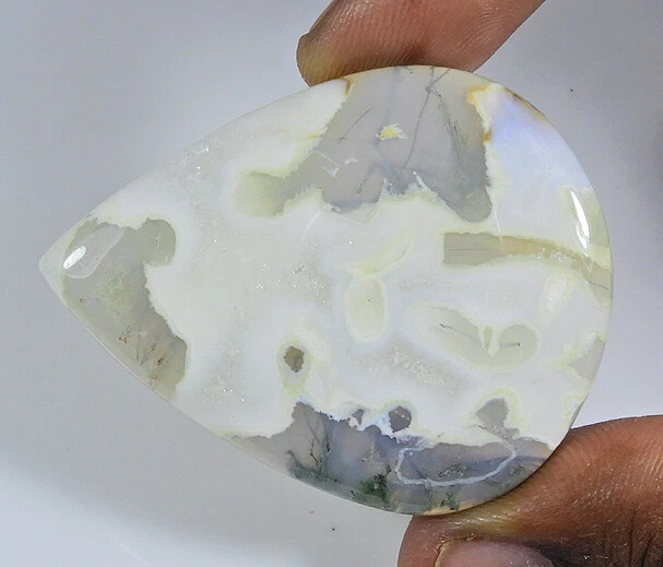 73Cts. Natural Moss Agate Jewellery Making Pear Cabochon Gemstone 27X48X05MM h55