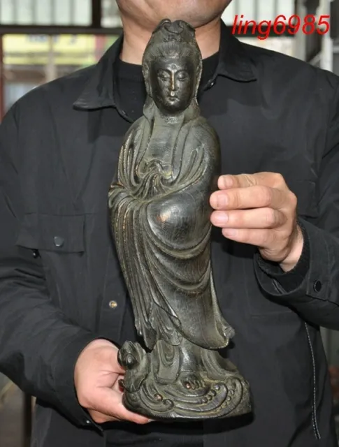 Chinese Buddhism Agarwood wood Carved Kwan-Yin GuanYin goddess buddha statue