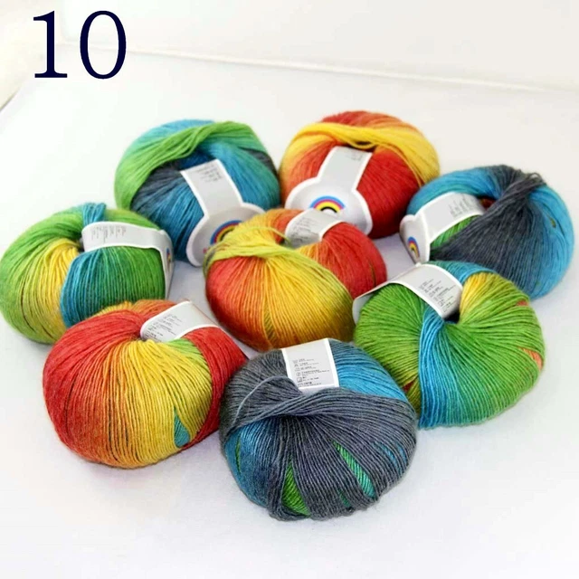Sale 8ballsX50gr Colorful Rainbow Rug Shawl Cashmere Wool Hand Crochet Yarn 10