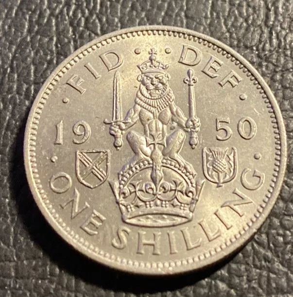 1950 GREAT BRITAIN Scottish One SHILLING 1/- Coin King George VI Nice Grade