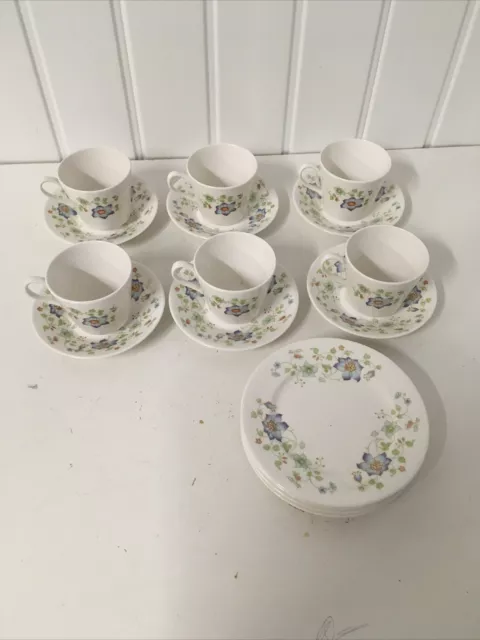 Queen Anne Bone China Cup & Saucer & Side Plates Blue Floral 18pc FO