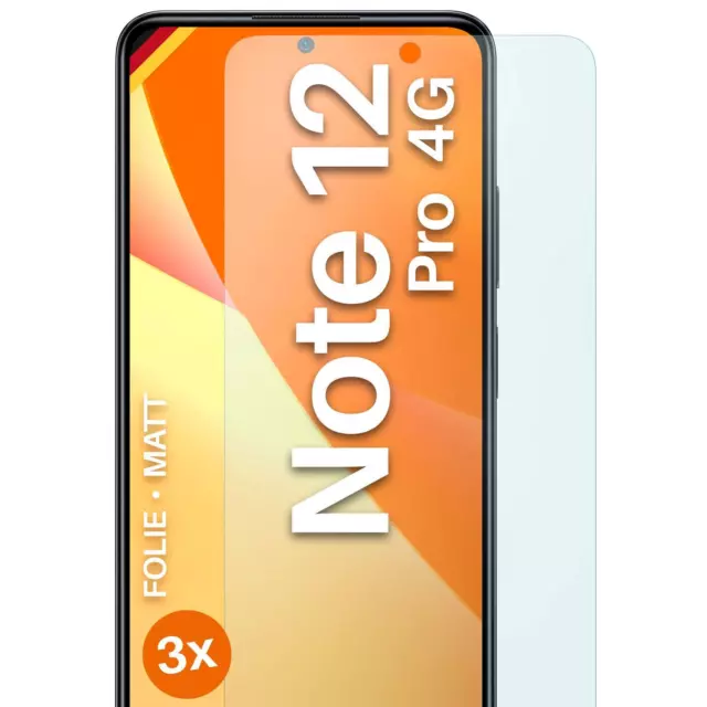 3x Schutzfolie Matt für Xiaomi Redmi Note 12 Pro 4G Displayschutz 4H Anti Reflex