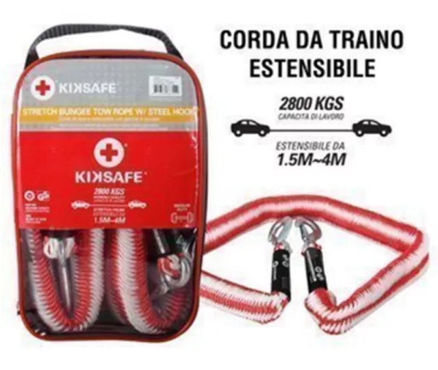 Corda Traino Estensibile con Gancio in Acciaio 1,5 - 4 m Cavo Soccorso Kiksafe