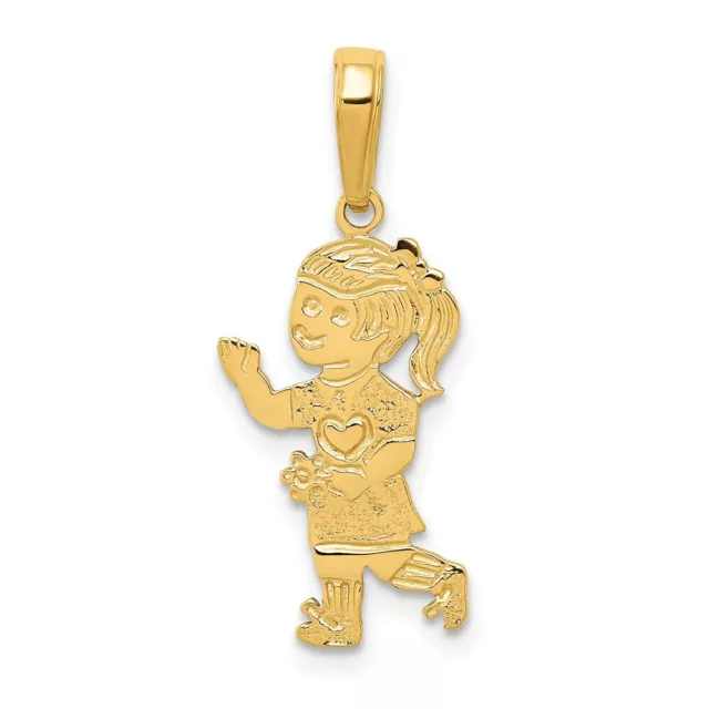 10K Yellow Gold Little Girl Walking with Flowers Pendant