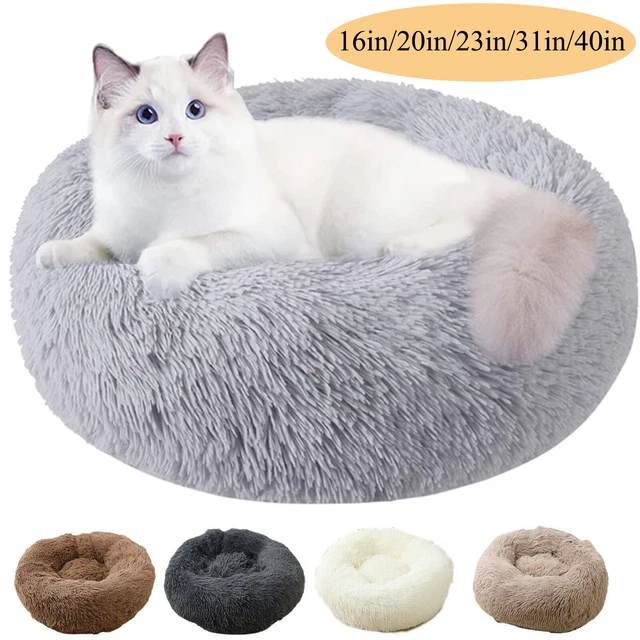 Pet Dog Cat Bed Donut Plush Fluffy Soft Warm Calming Bed Sleeping Kennel Nest