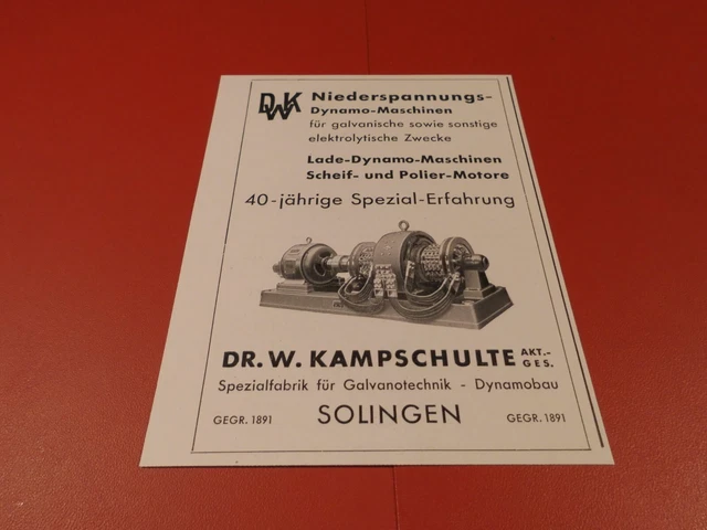 Dr. W. Kampschulte AG Solingen, ..DWK Dynamo-Maschinen..:Werbeanzeige 1934