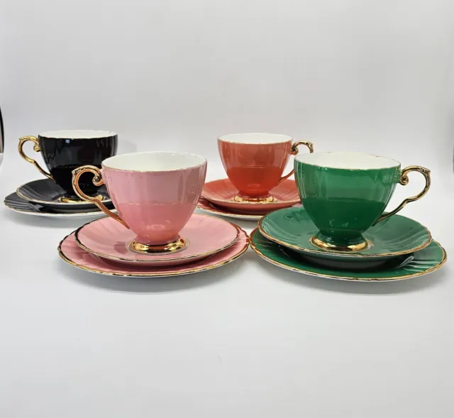 Vintage Trio Cup and Saucer and Side Plate 4 Colours