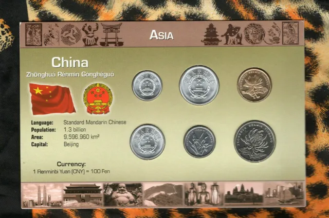 Littleton World Coin Set China 6 coin UNC 1987 - 2010 5,1 Fen 1991 2 Fen 1987