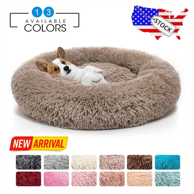 Donut Plush Pet Dog Cat Bed Fluffy Soft Warm Calming Bed Sleeping Kennel Nest US
