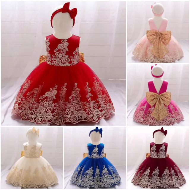 Girls Bridesmaid Dress Baby Flower Kids Party Rose Bow Wedding Dresses Princess