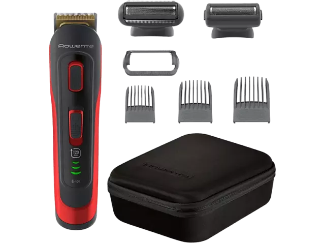 Rowenta TN9400, 8 en 1, Afeitadora cara, cabello y cuerpo, Auton.120 min, Rojo