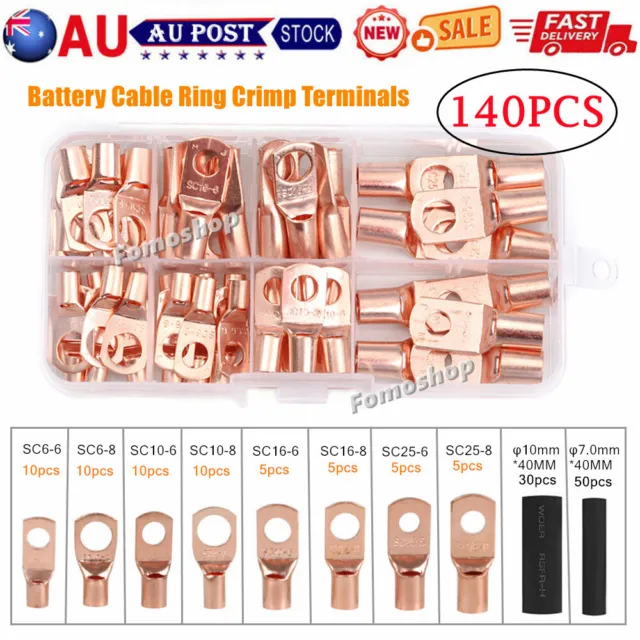 240Pcs Tinned Copper Ring Crimp Terminals Car Battery Cable Lugs Wire Connectors