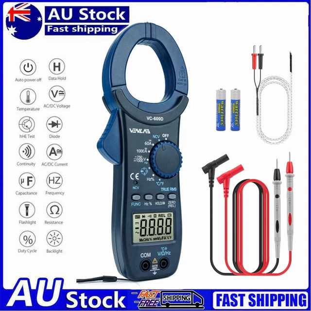 Digital Clamp Meter Multimeter AC DC Voltage Current Meter with Tester Leads NEW