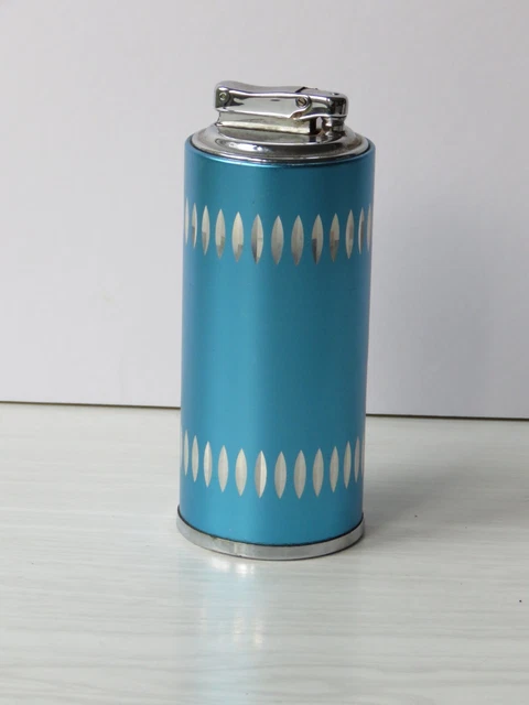 Colibri Table lighter Vintage Blue Etched Aluminium case Mono gas