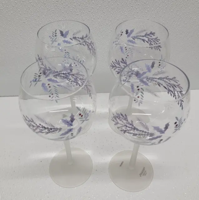 Pfaltzgraff Winter Frost Wine Goblet Set of 4 Etched Handpainted Frosted Stem
