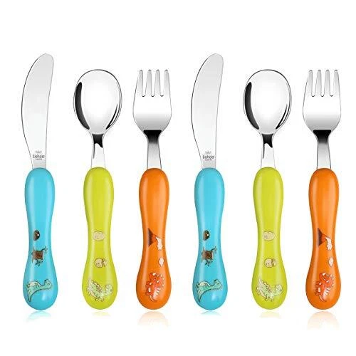 Lehoo Castle Toddler Utensils Set, 6PCS Dinosaur Toddler Silverware Spoon and...