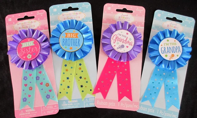 BIG SISTER BIG Brother Grandma Grandpa Baby Shower Award Ribbon Badge ...