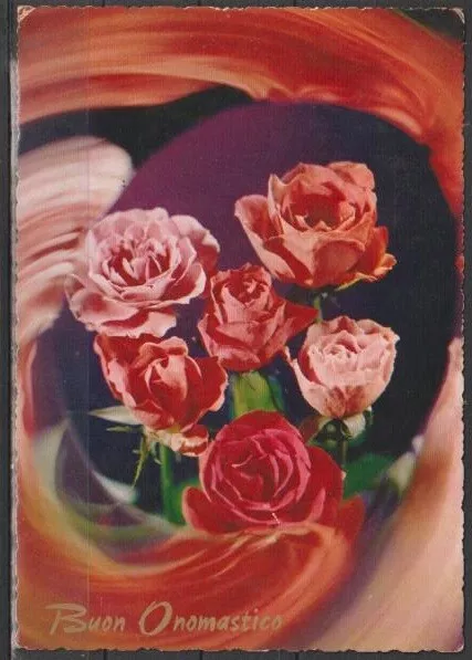 Cartolina - Buon Onomastico - Fiori - Rose - ediz. Cecami 884 - viaggiata 1972