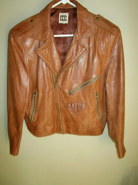 Vintage PATRICIA CLYNE Tan Cognac Boxy Oversized Leather MOTO Jacket S 80's