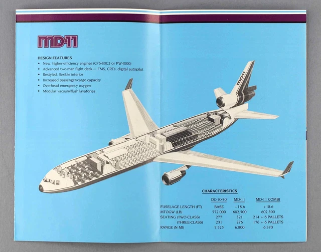 Mcdonnell Douglas Md-11 Vintage Manufacturers Sales Brochure Cutaway Seat Maps 2
