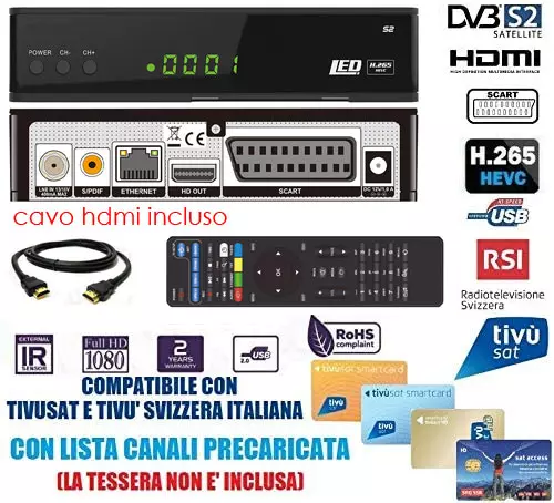 Decoder Satellitare Amiko Tivusat HD Senza Tessera Card Scheda TvSat Compatibile