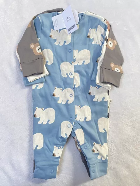 BNWT NEXT Baby Boy 3 Pack Footless Sleepsuits Babygrows Size Age 3-6 Months